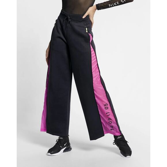 Nike Tech Pack Fleece Wide Leg Sweatpants Women's‎ Size XS Black Volt Pink - Picture 1 of 11